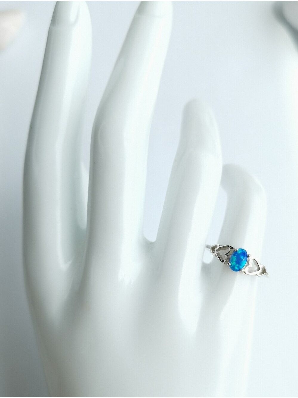 Blue opal sterling silver hearts Ring Size 6 ๐ - Picture 2 of 5